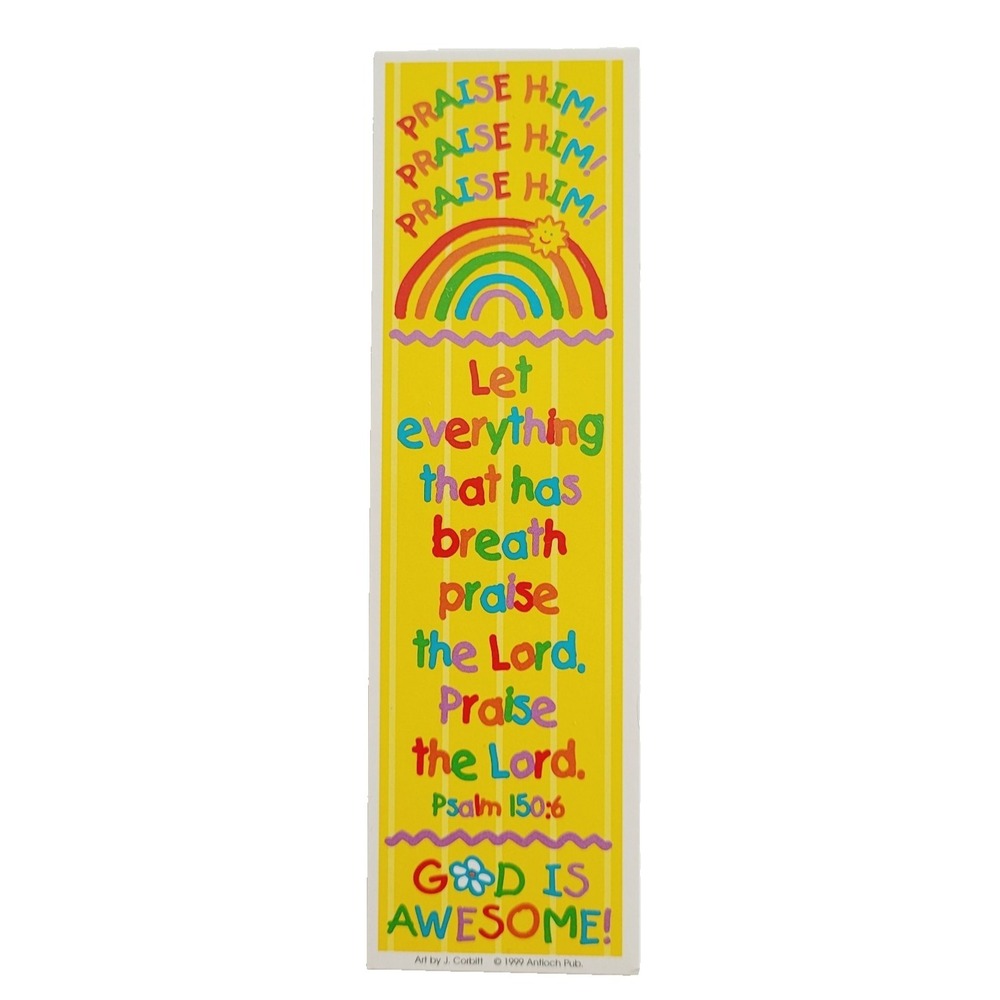 Vintage 90s Rainbow Psalm 150:6 Bookmark, J. Corbitt 1999 Antioch Awesome Praise